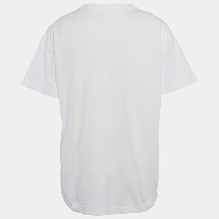 Pre Owned Acne Studios White Logo Print Cotton Crewneck T-Shirt M