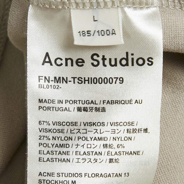 Pre Owned Acne Studios Beige Logo Neck Jersey Long Sleeve T-Shirt L