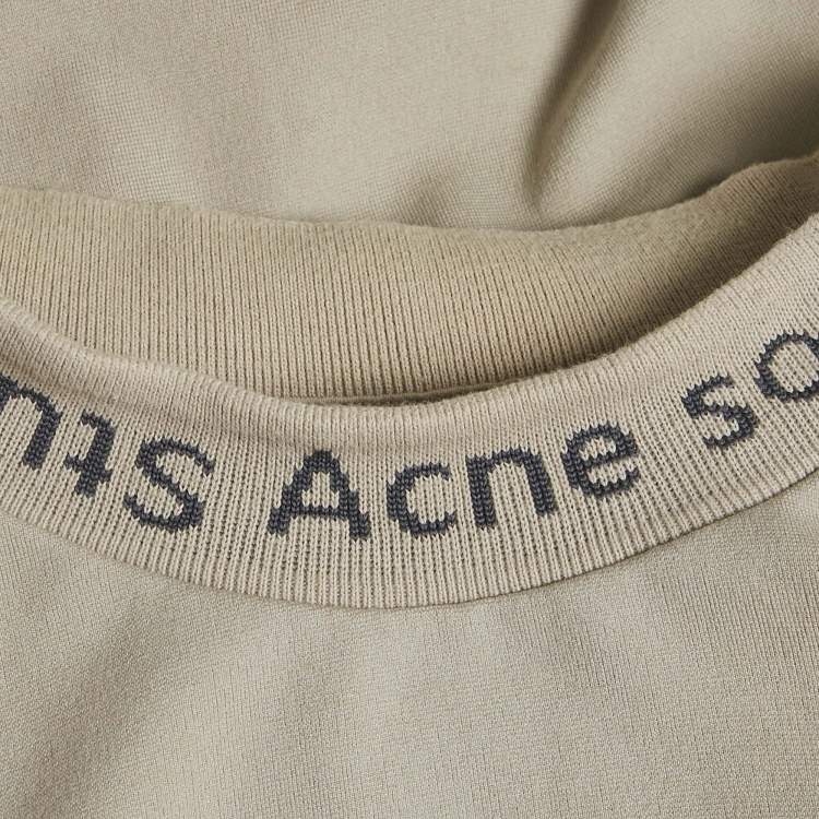 Pre Owned Acne Studios Beige Logo Neck Jersey Long Sleeve T-Shirt L