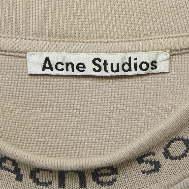 Pre Owned Acne Studios Beige Logo Neck Jersey Long Sleeve T-Shirt L