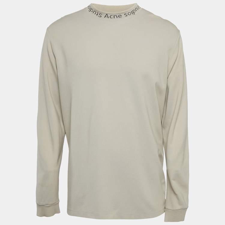 Pre Owned Acne Studios Beige Logo Neck Jersey Long Sleeve T-Shirt L