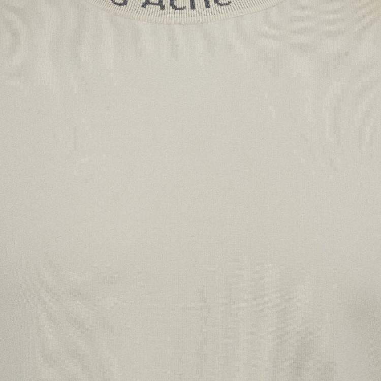 Pre Owned Acne Studios Beige Logo Neck Jersey Long Sleeve T-Shirt L