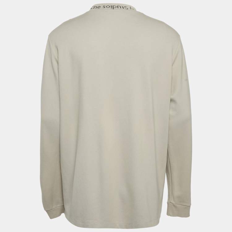 Pre Owned Acne Studios Beige Logo Neck Jersey Long Sleeve T-Shirt L