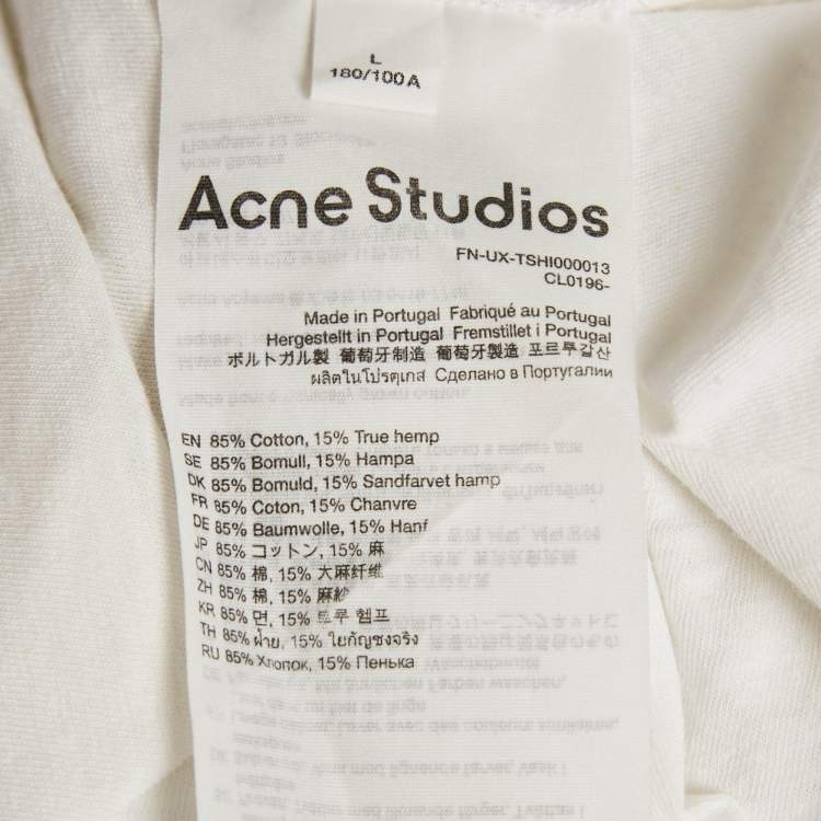 Pre Owned Acne Studios White Logo Print Cotton Distressed T Shirt L
