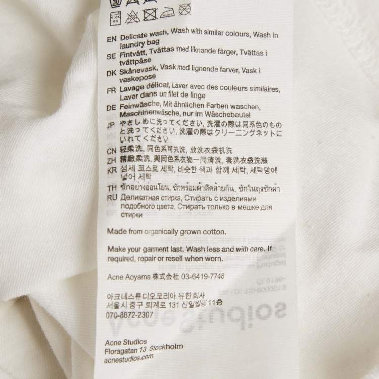 Pre Owned Acne Studios White Logo Print Cotton Distressed T Shirt L