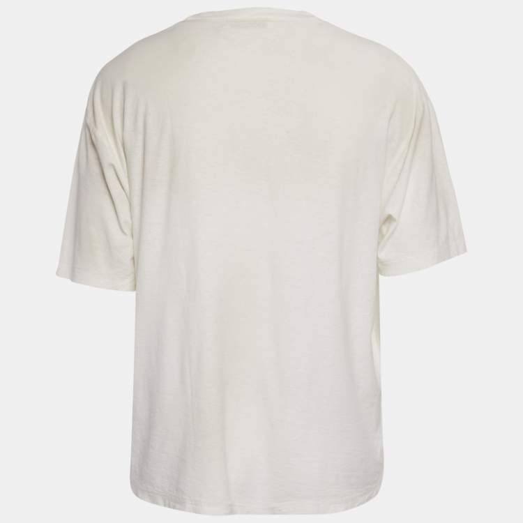 Pre Owned Acne Studios White Logo Print Cotton Distressed T Shirt L