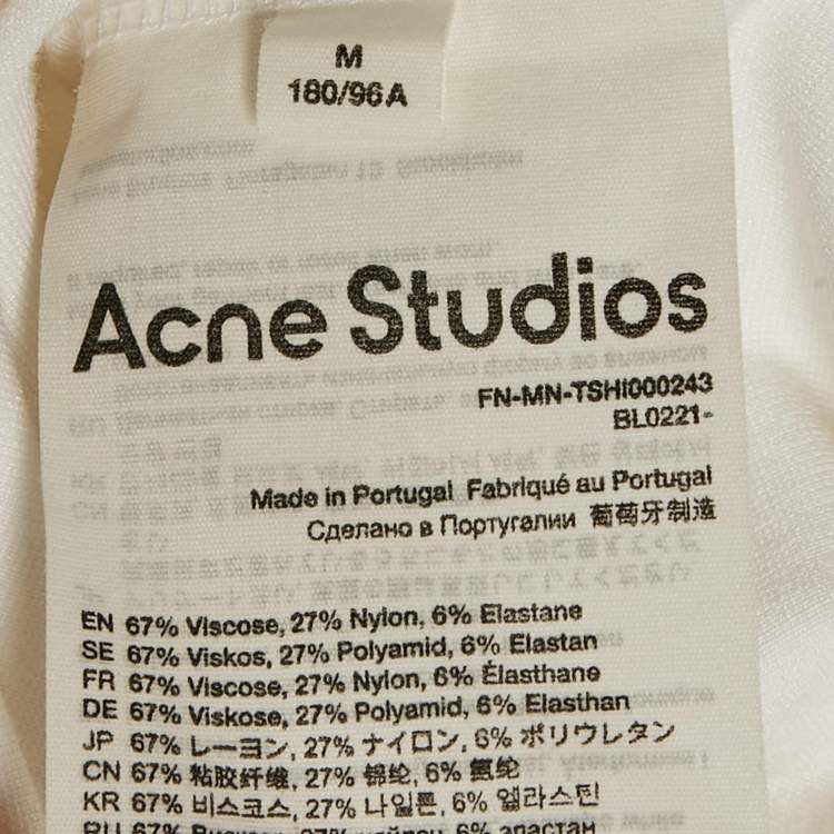 Pre Owned Acne Studios White Logo Neck Intarsia Jersey Oversized T-Shirt M