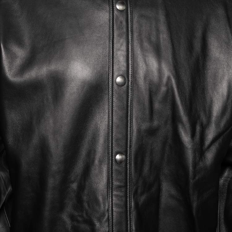 Pre Owned Acne Studios Black Leather Button Front Over Shirt Jacket L