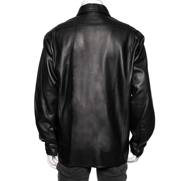 Pre Owned Acne Studios Black Leather Button Front Over Shirt Jacket L