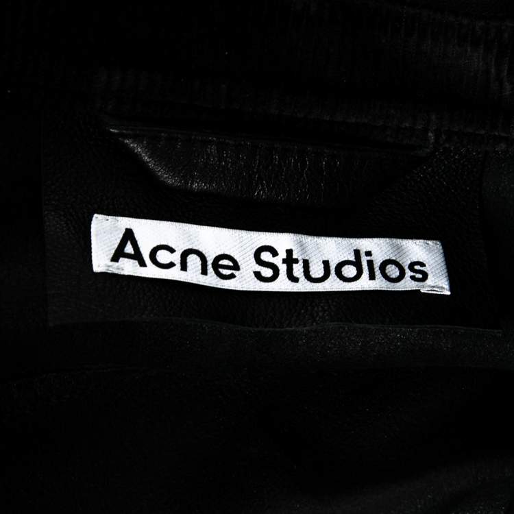 Pre Owned Acne Studios Black Leather Button Front Over Shirt Jacket L