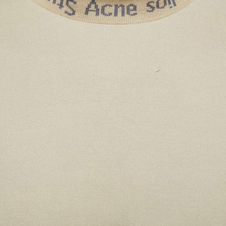 Pre Owned Acne Studios Beige Cotton Knit Crew Neck Half Sleeve T-Shirt L