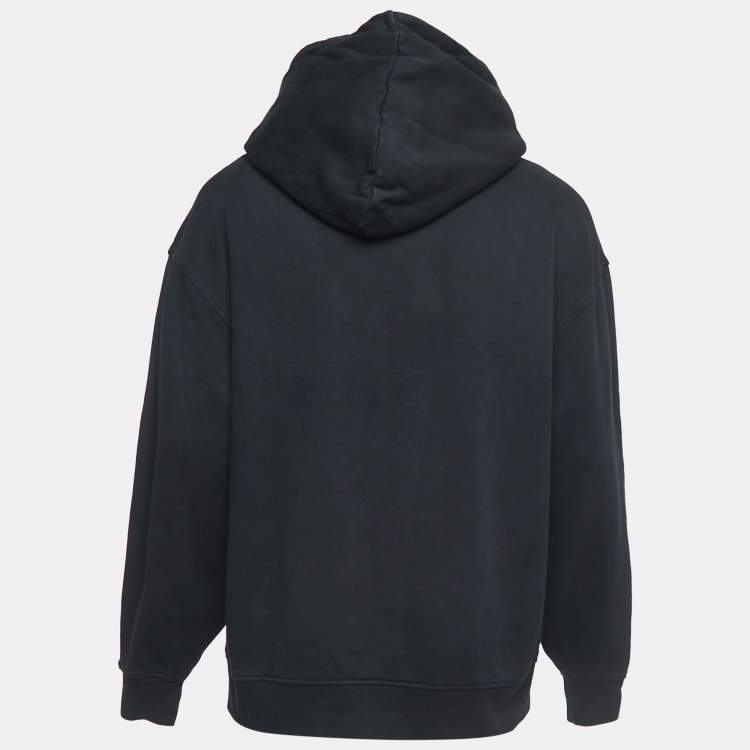 Pre Owned Acne Studios Black Logo Print Cotton Hooded Sweatshirt XS