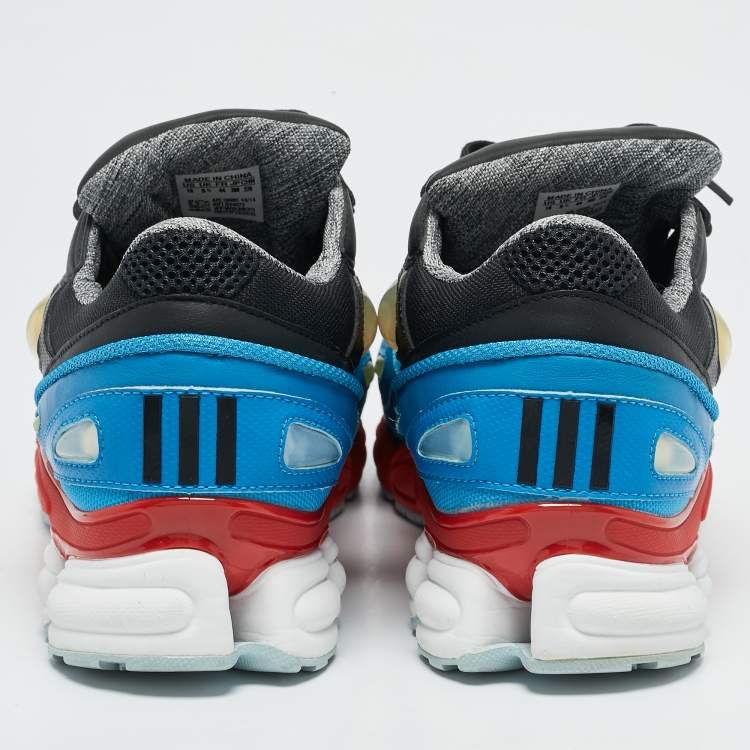 Pre Owned Adidas By Raf Simons Black/Blue Mesh and Leather Ozweego Sneakers Size 44