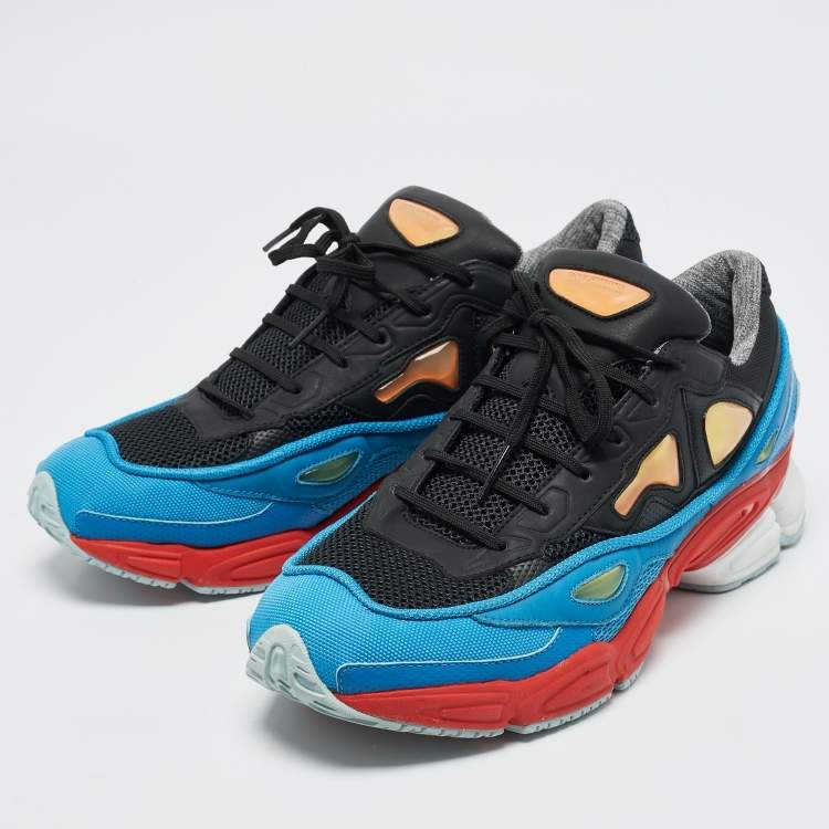 Pre Owned Adidas By Raf Simons Black/Blue Mesh and Leather Ozweego Sneakers Size 44