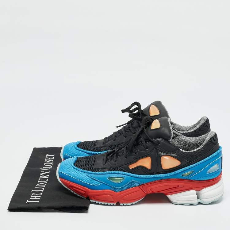 Pre Owned Adidas By Raf Simons Black/Blue Mesh and Leather Ozweego Sneakers Size 44