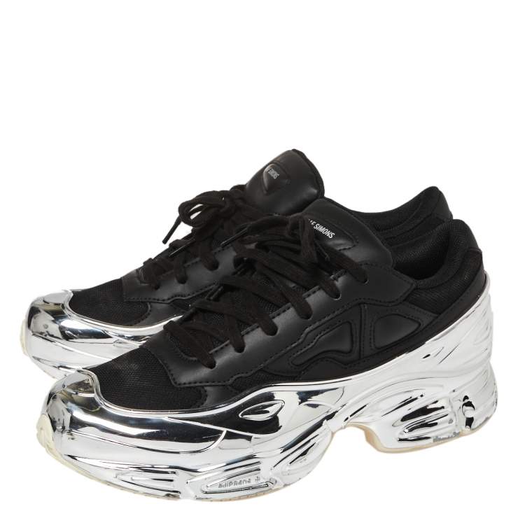 Pre Owned Adidas By Raf Simons Black/Silver Leather Ozweego Core Sneakers Size 42