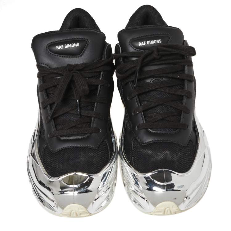 Pre Owned Adidas By Raf Simons Black/Silver Leather Ozweego Core Sneakers Size 42