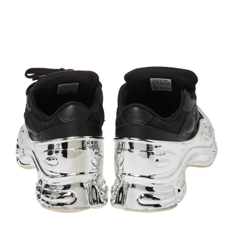 Pre Owned Adidas By Raf Simons Black/Silver Leather Ozweego Core Sneakers Size 42