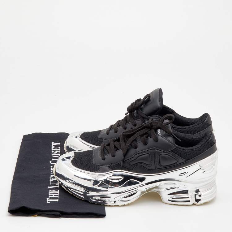 Pre Owned Adidas By Raf Simons Black/Silver Mesh And Leather Ozweego Core Sneakers Size 39
