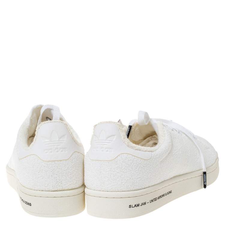Pre Owned Adidas x United Arrows & Sons White Knit Fabric Campus Se Slamjam Sneaker Size 46.5