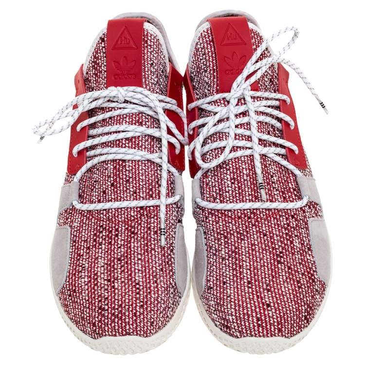 Pre Owned Pharrell Williams x Adidas Red/White Knit Fabric Solar Hu Sneakers Size 46