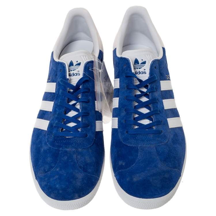 Pre Owned Adidas Blue/White Suede And Leather Gazelle Sneakers Size 46.5
