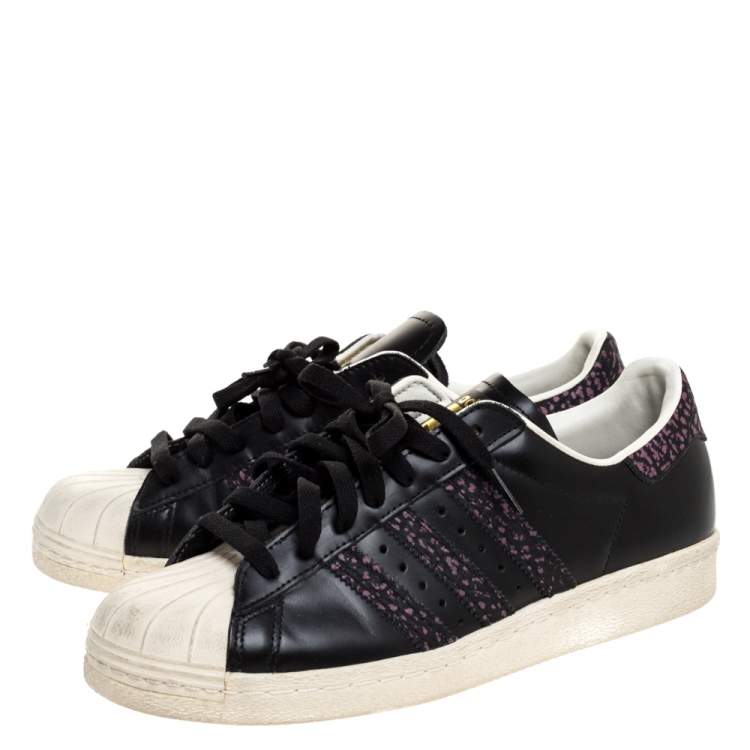 Pre Owned Adidas Black Leather Superstar 80s Sneakers Size 42