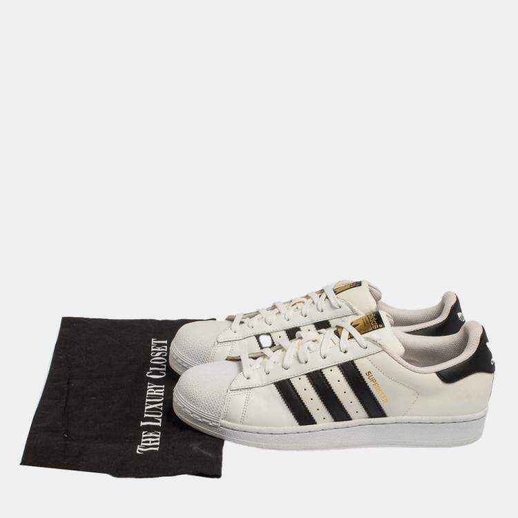 Pre Owned Adidas White/Black Leather And Rubber Cap Toe Superstar Low Top Sneakers Size 42 2/3