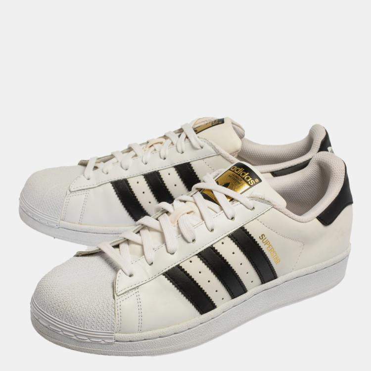 Pre Owned Adidas White/Black Leather And Rubber Cap Toe Superstar Low Top Sneakers Size 42 2/3