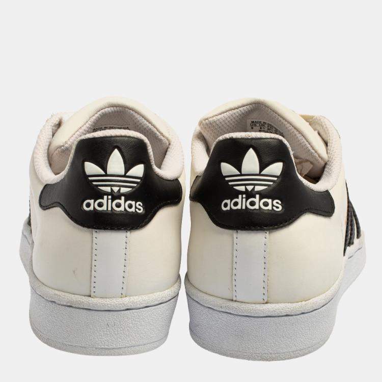 Pre Owned Adidas White/Black Leather And Rubber Cap Toe Superstar Low Top Sneakers Size 42 2/3
