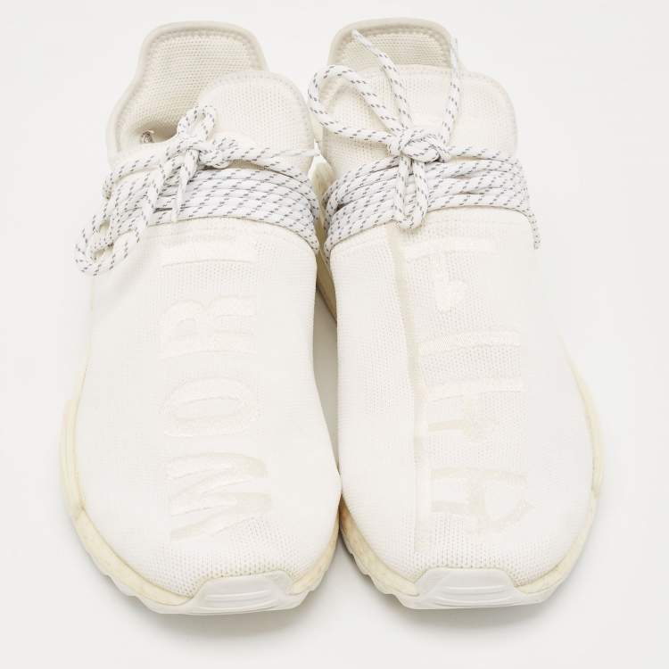 Pre Owned Pharrell Williams x Adidas White Knit Fabric Human Body NMD Sneakers Size 46 2/3