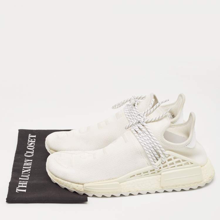 Pre Owned Pharrell Williams x Adidas White Knit Fabric Human Body NMD Sneakers Size 46 2/3