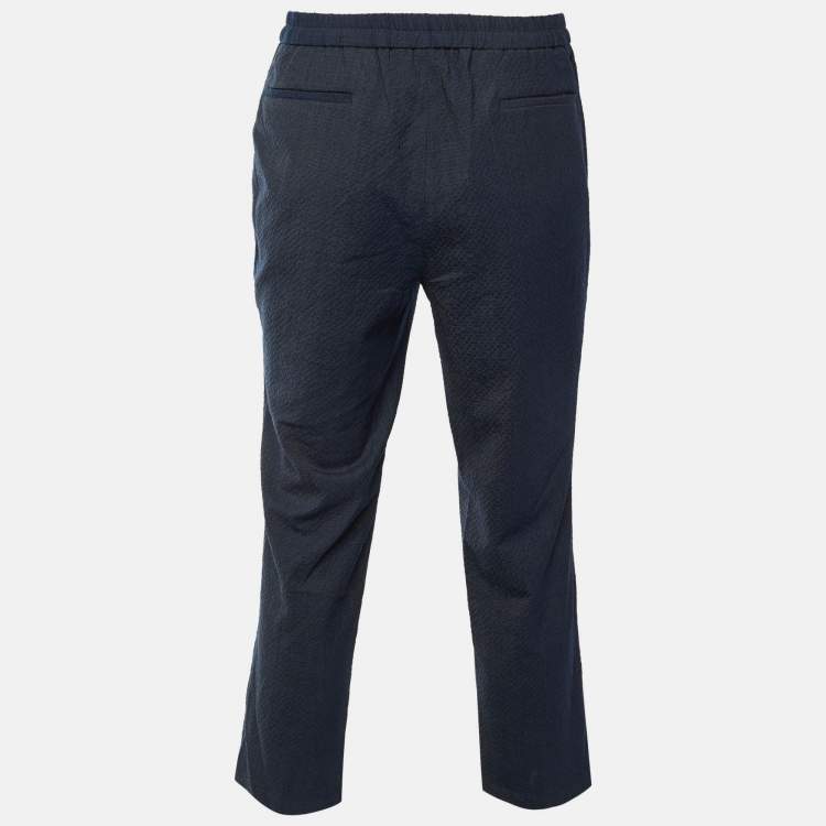 مملوكة مسبقًا Adolfo Dominguez Navy Blue Textured Wool Blend Pants L/Waist 33"