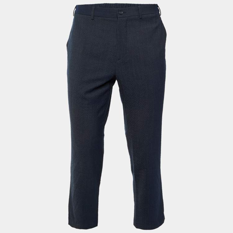 مملوكة مسبقًا Adolfo Dominguez Navy Blue Textured Wool Blend Pants L/Waist 33"