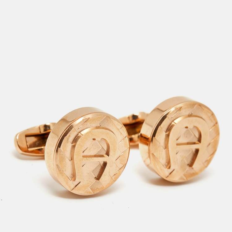 Pre Owned Aigner Logo Rose Gold Tone Cufflinks