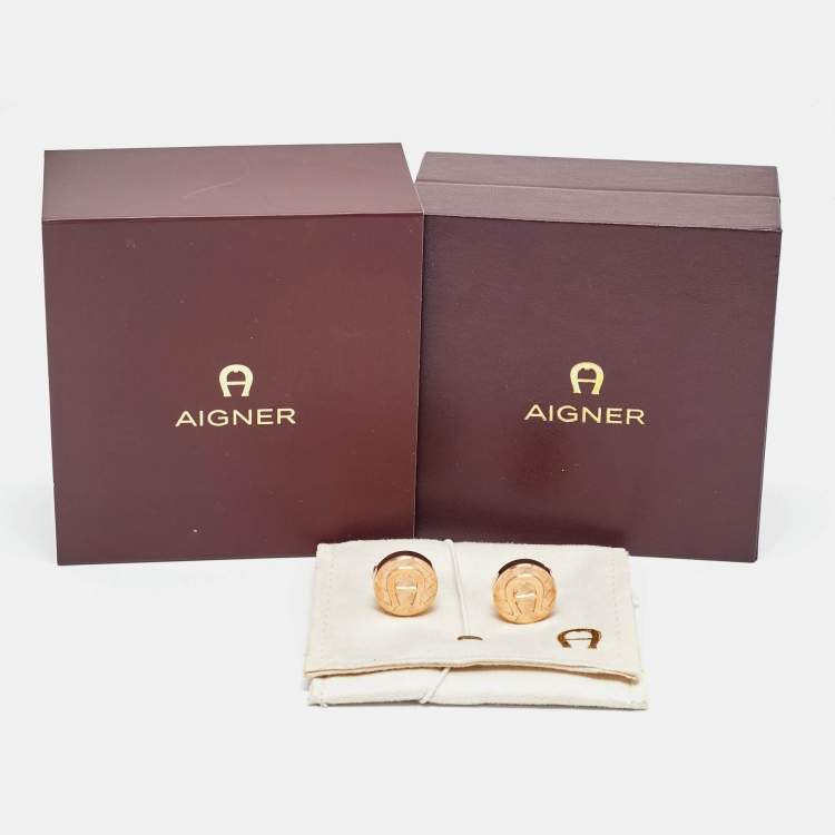 Pre Owned Aigner Logo Rose Gold Tone Cufflinks