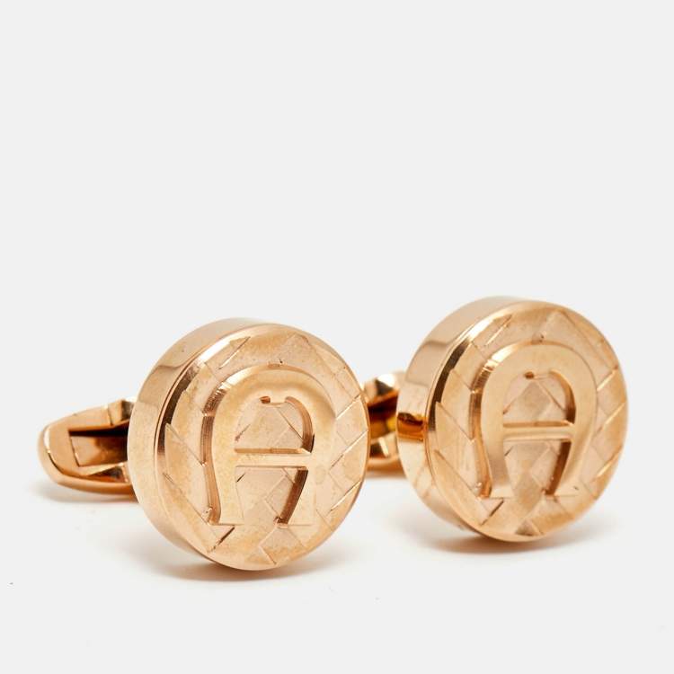 Pre Owned Aigner Logo Rose Gold Tone Cufflinks