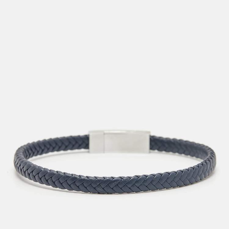 Pre Owned Aigner Leather Silver Tone Bracelet