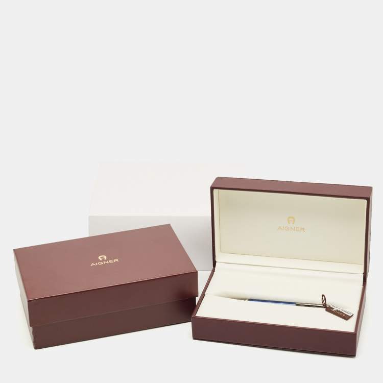 Pre Owned Aigner Blue Lacquer Gunmetal Tone Ballpoint Pen