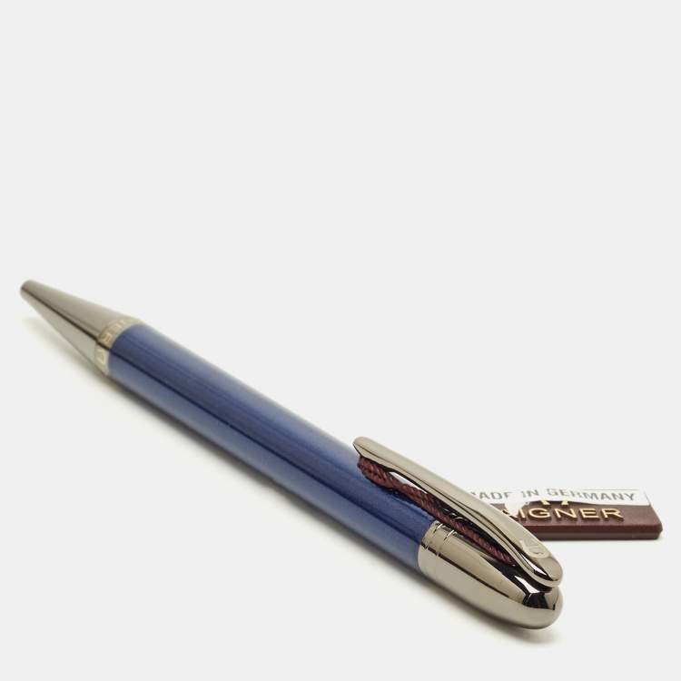 Pre Owned Aigner Blue Lacquer Gunmetal Tone Ballpoint Pen
