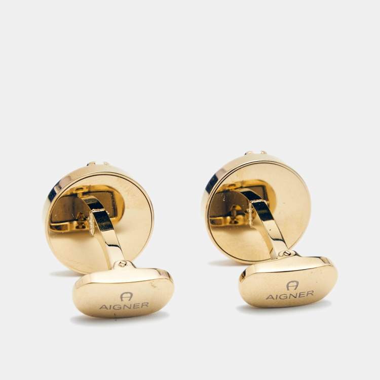 Pre Owned Aigner Mother of Pearl Gold Tone Cufflinks