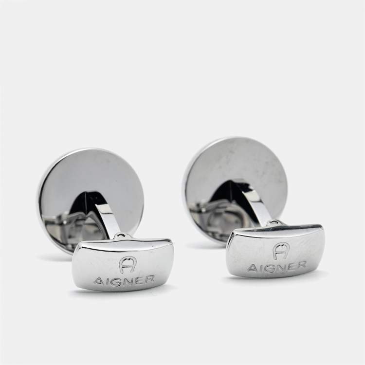Pre Owned Aigner Mother of Pearl Two Tone Round Cufflinks