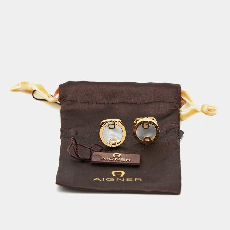 Pre Owned Aigner Mother of Pearl Gold Tone Toggle Cufflinks