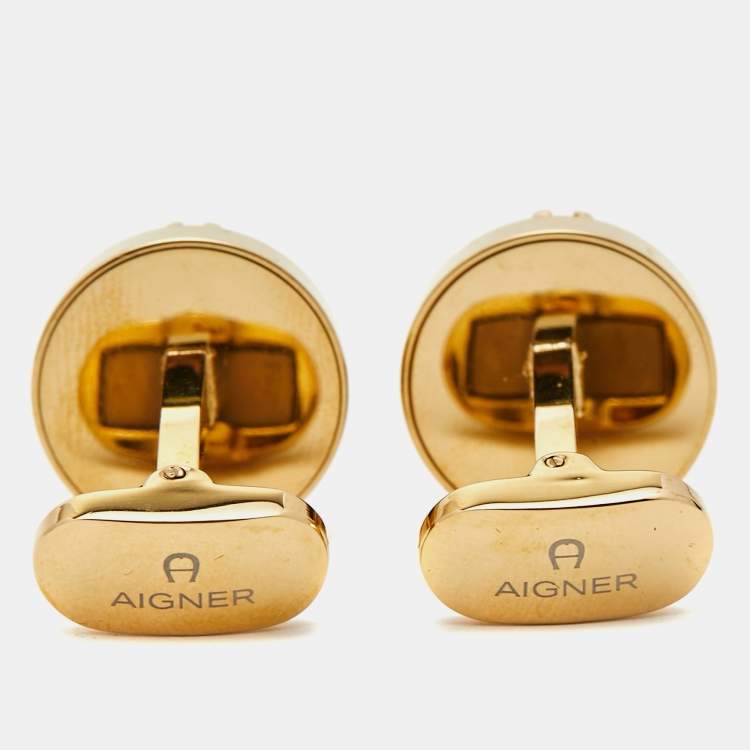 Pre Owned Aigner Mother of Pearl Gold Tone Toggle Cufflinks