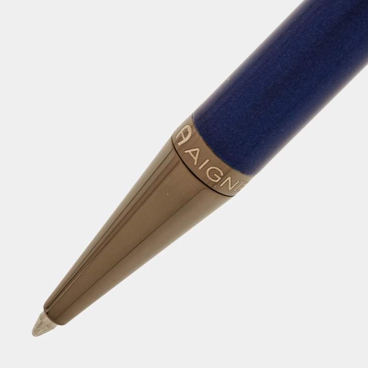 Aigner Blue Lacquer Gunmetal Tone Ballpoint Pen Aigner TLC