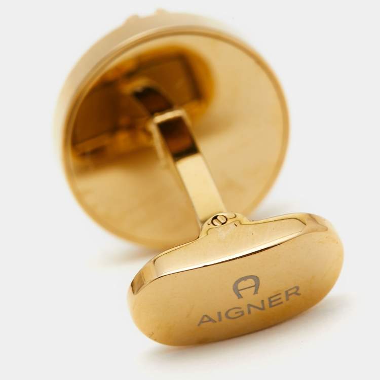 Pre Owned Aigner Mother of Pearl Gold Tone Cufflinks