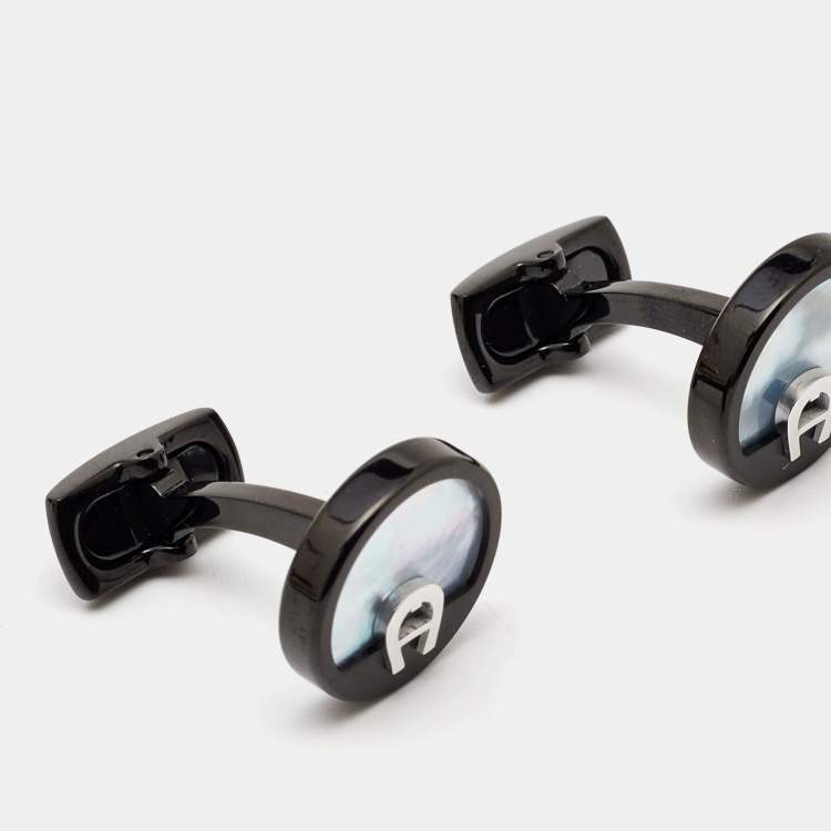 Pre Owned Aigner Mother of Pearl Two Tone Cufflinks
