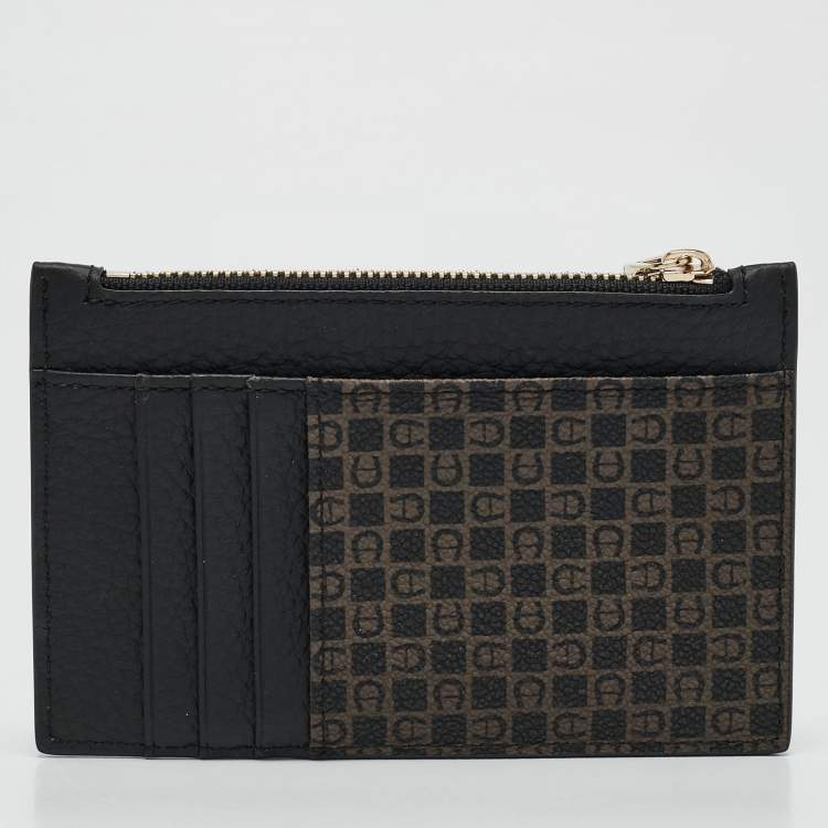 Pre Owned Aigner Black Monogram Coated Canvas and Leather Daniele Zip Card Holder