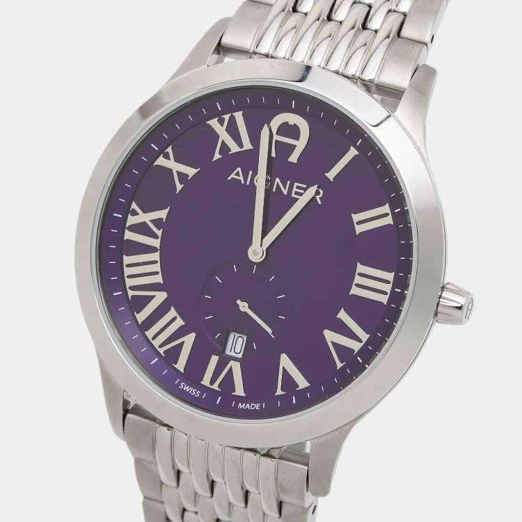 Pre Owned Aigner Blue Stainless Steel Treviso A44100 Men's Wristwatch 42 mm 