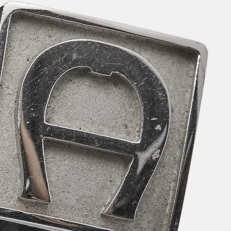 Pre Owned Aigner Logo Silver Tone Cufflinks